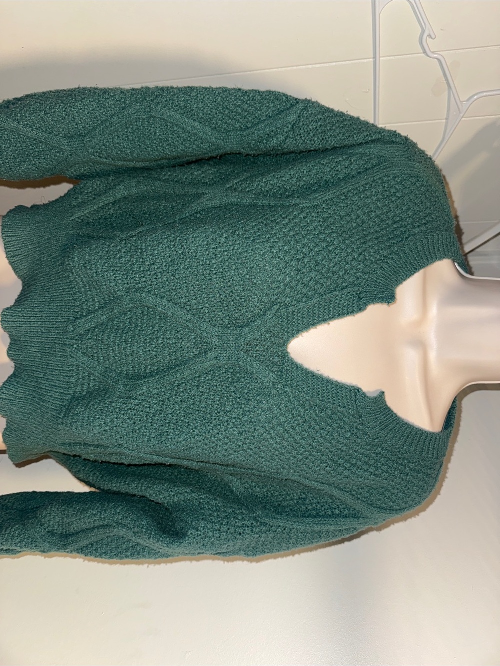 SHEIN Teal Cable Knit V-Neck Sweater